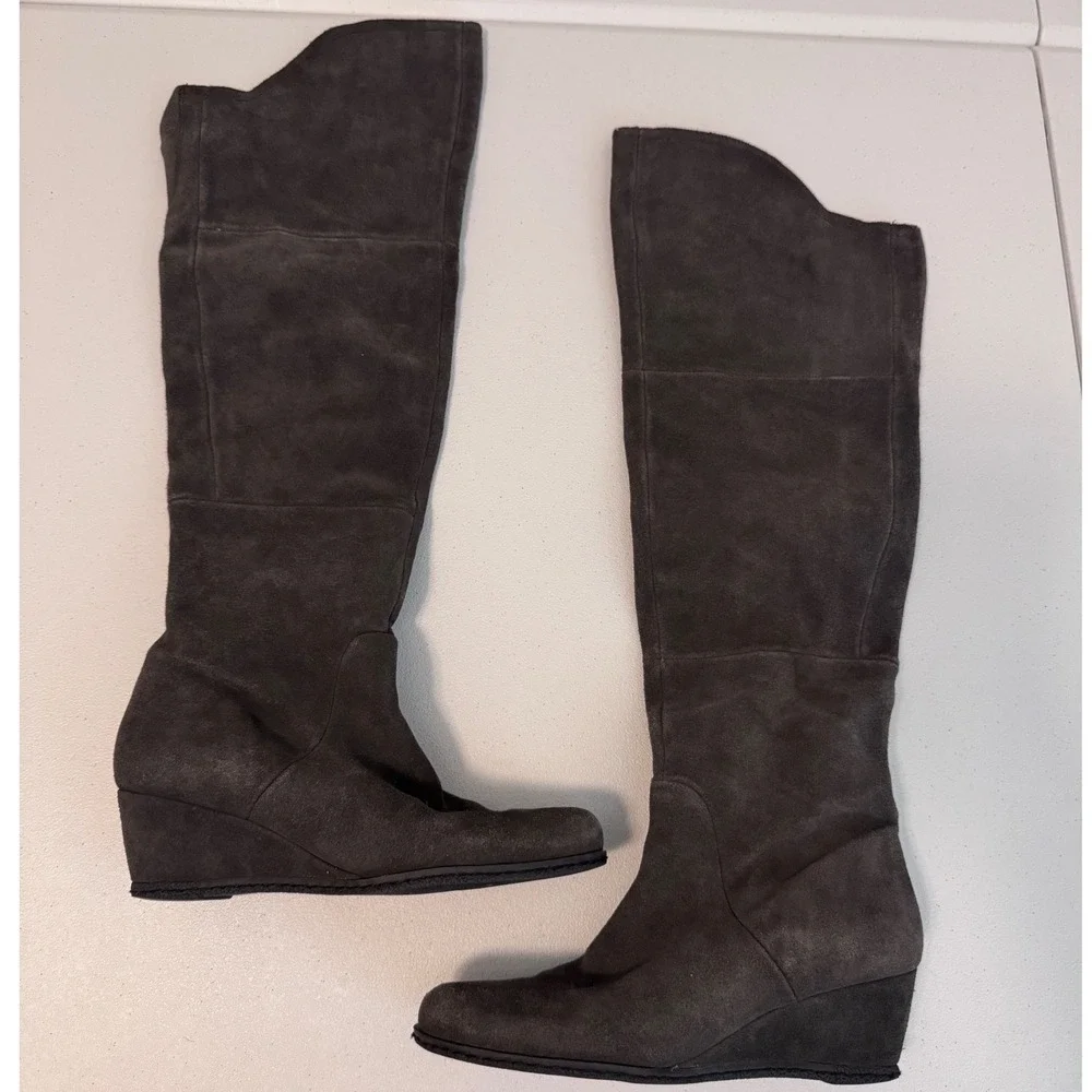 Franco Sarto Abela Dark Grey Suede Over The Knee Wedge Boots Womens 7.5M cc